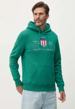 Gant bluza barbati, culoarea verde, cu gluga, cu imprimeu imagine
