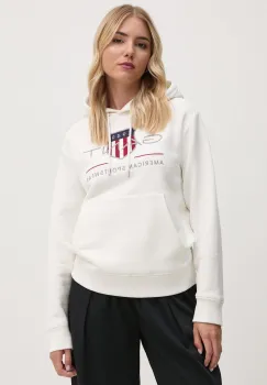 Gant bluza femei, culoarea alb, cu gluga, cu imprimeu, 4200276 imagine