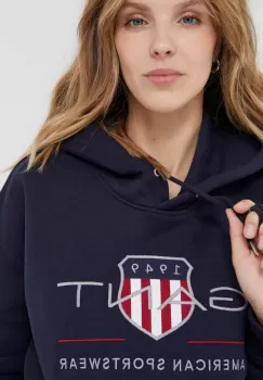 Gant bluza femei, culoarea albastru marin, cu gluga, cu imprimeu imagine