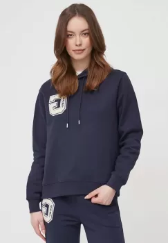 Gant bluza femei, culoarea albastru marin, cu gluga, cu imprimeu imagine