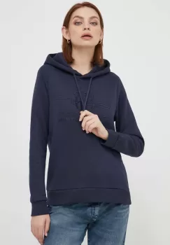 Gant bluza femei, culoarea albastru marin, cu gluga, neted imagine