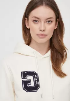 Gant bluza femei, culoarea bej, cu gluga, cu imprimeu imagine