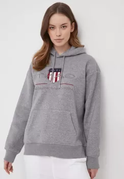 Gant bluza femei, culoarea gri, cu gluga, cu imprimeu imagine