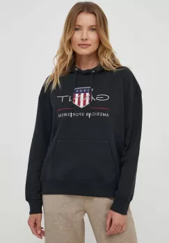 Gant bluza femei, culoarea negru, cu gluga, cu imprimeu imagine