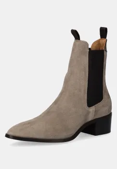 Gant botine din piele intoarsa St Broomly culoarea bej, cu toc plat, 31553093 imagine