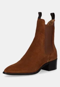 Gant botine din piele intoarsa St Broomly culoarea maro, cu toc plat, 31553093 imagine