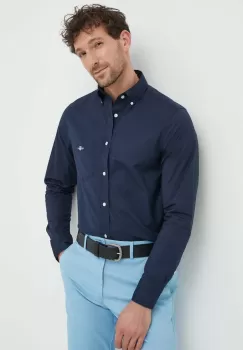 Gant camasa din bumbac barbati, culoarea albastru marin, cu guler button-down, regular imagine