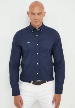 Gant camasa din bumbac barbati, culoarea albastru marin, cu guler button-down, slim imagine
