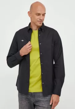 Gant camasa din bumbac barbati, culoarea negru, cu guler button-down, slim imagine