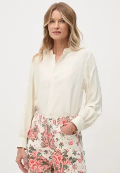 Gant camasa femei, culoarea bej, cu guler stand-up, relaxed, 4300385 imagine