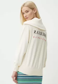 Gant hanorac de bumbac femei, culoarea bej, cu imprimeu, 4203683 imagine