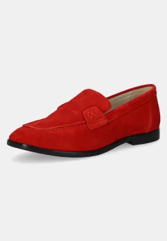 Gant mocasini din piele intoarsa Gimble culoarea rosu, cu toc plat, 30573865.G519 imagine