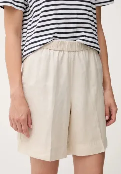 Gant pantaloni scurti din in culoarea bej, neted, high waist, 4020116 imagine