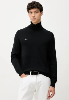 Gant pulover de bumbac culoarea negru, light, cu guler, 8030563 imagine