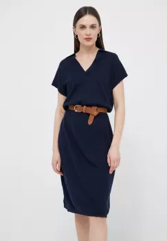 Gant rochie din in culoarea albastru marin, midi, mulata imagine
