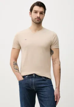 Gant tricou din bumbac barbati, culoarea bej, neted imagine