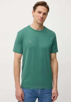 Gant tricou din bumbac barbati, culoarea verde, neted imagine