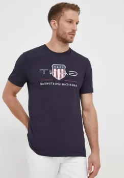 Gant tricou din bumbac culoarea albastru marin, cu imprimeu imagine