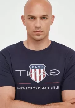 Gant tricou din bumbac culoarea albastru marin, cu imprimeu imagine