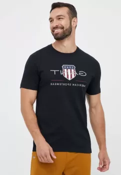 Gant tricou din bumbac culoarea negru, cu imprimeu imagine