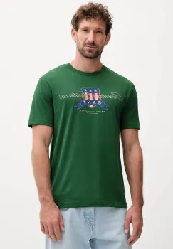 Gant tricou din bumbac culoarea verde, cu imprimeu, 2003353 imagine