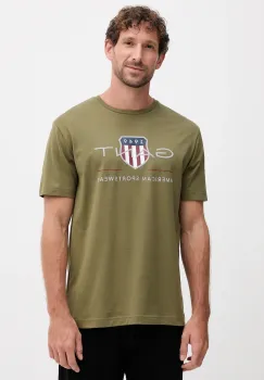 Gant tricou din bumbac culoarea verde, cu imprimeu imagine