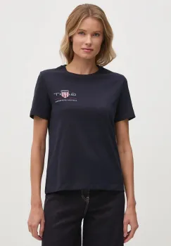 Gant tricou din bumbac femei, culoarea albastru marin, 4200277 imagine