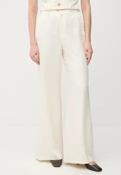 Gaudi pantaloni din amestec de in culoarea bej, lat, high waist, 511FD25006 imagine