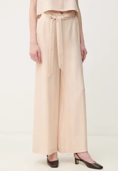 Gaudi pantaloni femei, culoarea bej, lat, high waist, 511BD25011 imagine