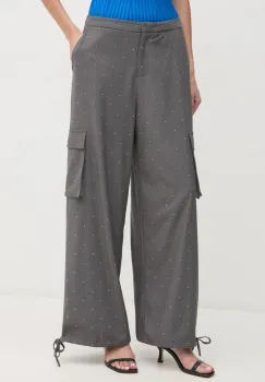 Gaudi pantaloni femei, culoarea gri, drept, high waist, 421FD25004 imagine