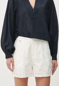 Gaudi pantaloni scurti din bumbac femei, culoarea alb, modelator, high waist, 511BD25024 imagine