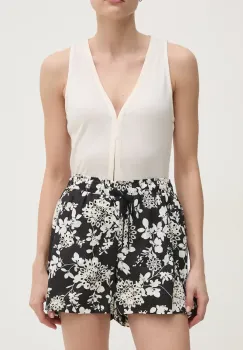 Gaudi pantaloni scurti din bumbac femei, culoarea negru, cu imprimeu, high waist, 511BD25020 imagine