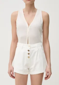 Gaudi pantaloni scurti femei, culoarea alb, uni, high waist, 511BD25023 imagine