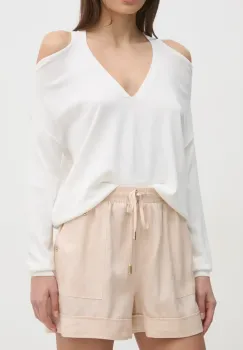 Gaudi pantaloni scurti femei, culoarea bej, neted, high waist, 511BD25009 imagine