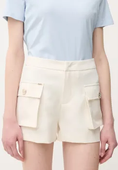 Gaudi pantaloni scurti femei, culoarea bej, neted, high waist, 511FD25023 imagine