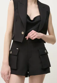 Gaudi pantaloni scurti femei, culoarea negru, neted, high waist, 511FD25023 imagine