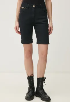 Gaudi pantaloni scurti jeans femei, culoarea negru, uni, high waist, 511BD25019 imagine