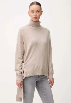 Gaudi pulover din amestec de lana culoarea bej, cu guler, 521FD53002 imagine