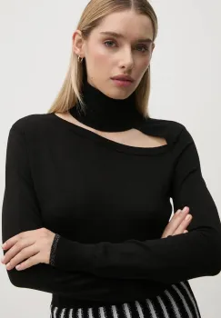 Gaudi pulover femei, culoarea negru, cu guler, 421BD53013 imagine