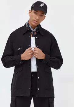 GCDS camasa din bumbac barbati, culoarea negru, cu guler clasic, relaxed imagine