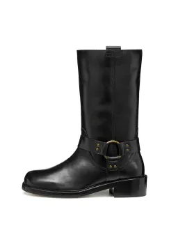 Geox cizme de piele D NALVIA culoarea negru, cu toc plat, D565QC 000FF C9999 imagine