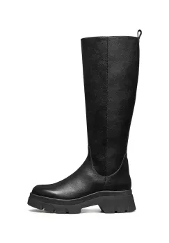 Geox cizme de piele D PLUETTE culoarea negru, cu toc plat, D565ME 05446 C9999 imagine
