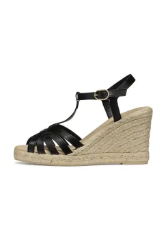Geox espadrile de piele D GELSA culoarea negru, toc pana, D55TPA 00043 C9999 imagine
