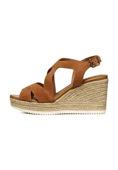 Geox espadrile din piele intoarsa D PONZA culoarea maro, toc pana, D35GVC 00021 C6001 imagine