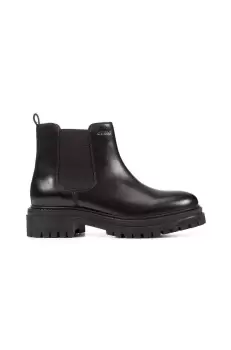 Geox Ghete Chelsea de piele femei, culoarea negru, cu toc plat imagine