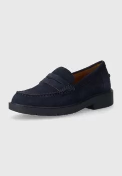 Geox mocasini din piele intoarsa D SPHERICA EC1 A femei, culoarea albastru marin, cu toc plat, D25QRA 00022 C4692 imagine