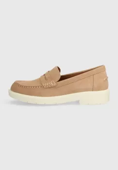Geox mocasini din piele intoarsa D SPHERICA EC1 femei, culoarea bej, cu toc plat, D25QRA 00022 C8191 imagine