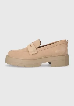 Geox mocasini din piele intoarsa D SPHERICA EC7 femei, culoarea bej, cu platforma, D36VDI 00022 C8191 imagine