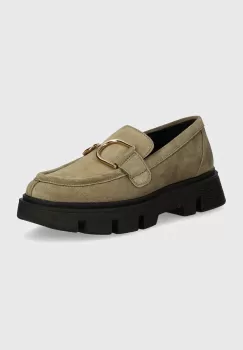 Geox mocasini din piele intoarsa D VILDE femei, culoarea verde, cu toc plat, D46UAH 00022 C3704 imagine
