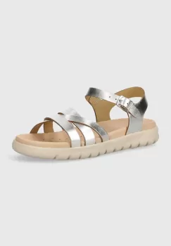Geox sandale din piele pentru copii SANDAL SOLEIMA culoarea argintiu imagine